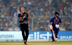 Trent Boult of New Zealand playing India at Eden Gardens 2021.