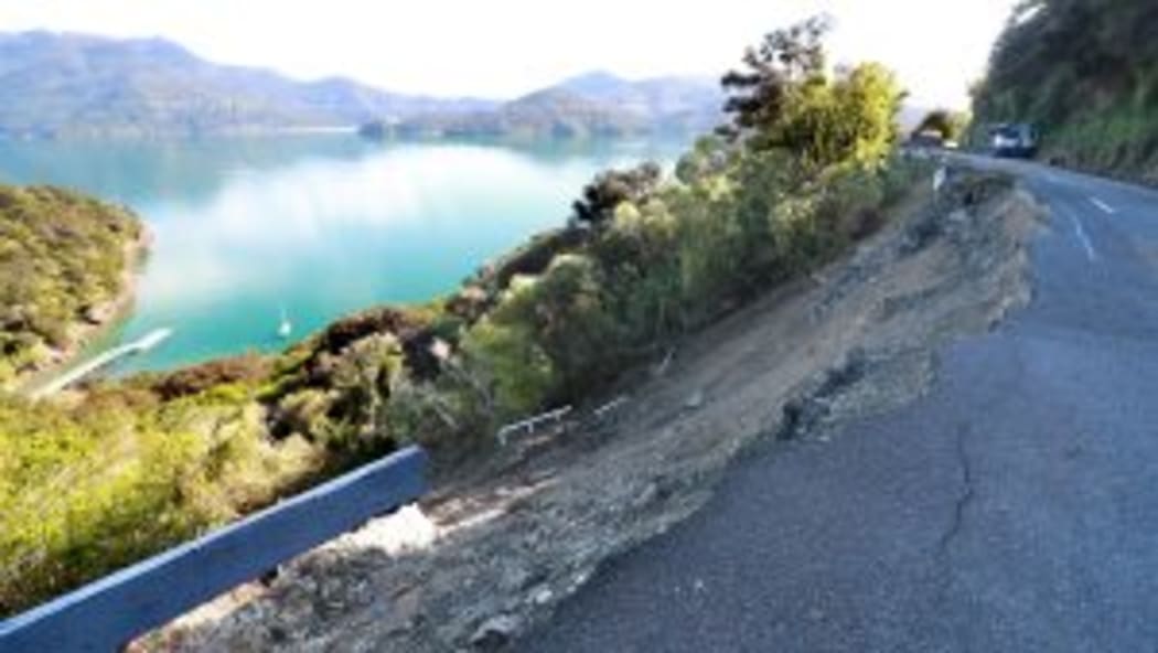 A large slip on Kenepuru Road in the Marlborough Sounds, caused by a large storm in July 2021.