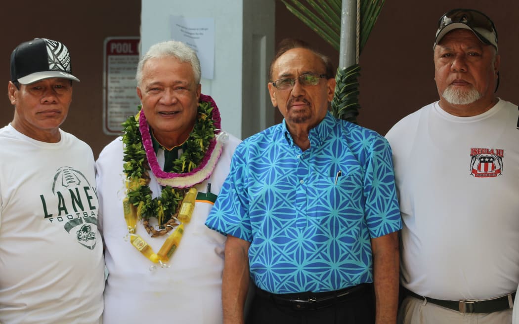 Candidate Faoa Aitofele Sunia with ulas and supporters at the campaign kickoff.