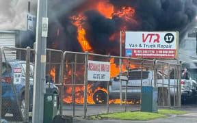 The fire at a single storey commercial premises used for wrecking cars in Ōtāhuhu.