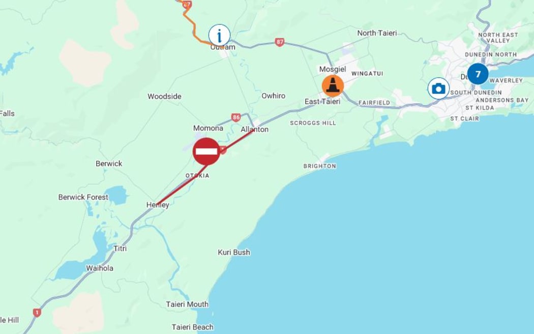 State Highway 1 near Allanton, southwest of Dunedin, was closed after a crash.