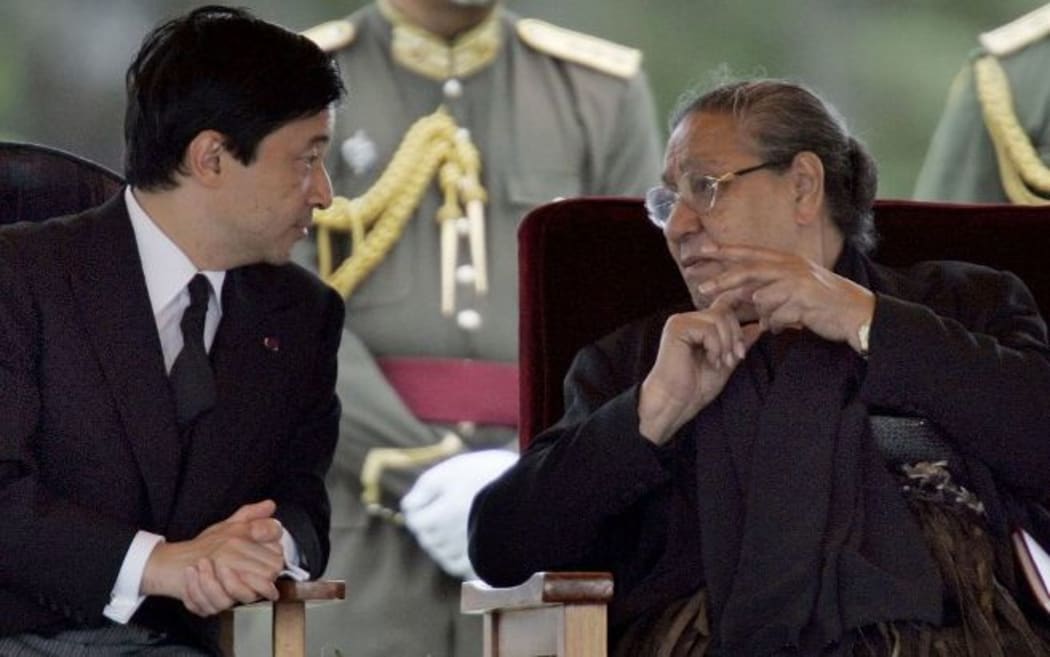 Japanese Crown Prince Naruhito (L) talks with Tonga's Queen Halaevalu Mata'aho at the funeral of her husband, the late King Taufa'ahau Tupou IV, in  2006.