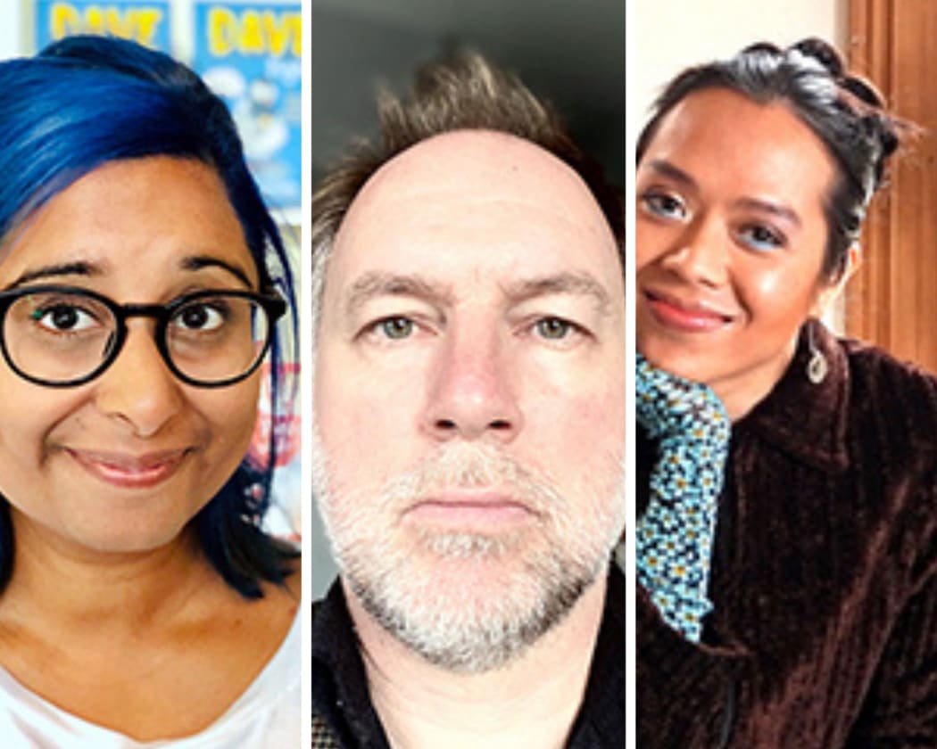 Otago Arts Fellows Swapna Haddow, Sean Donnelly and Sorawit Songsataya.