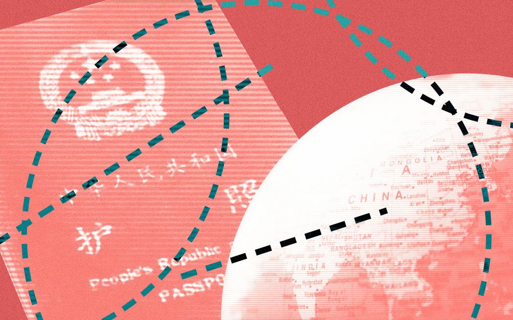 Collage of Chinese passport and map of China