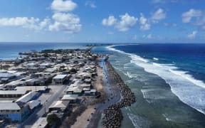 A seawall under construction at Ebeye in Marshall Islands. (Supplied: Hall Contracting)