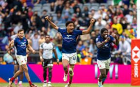 HONG KONG SAR, CHINA - March 30: France over Fiji 24–17 in a men's Cup Semifinal match at the 2025 Cathay/HSBC Hong Kong Sevens at Kai Tak Stadium on March 30, 2025 in Hong Kong SAR, China. (Photo by Zach Franzen / World Rugby)