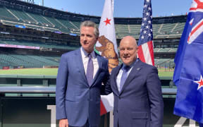 Christoper Luxon and Gavin Newsom at Oracle Park - home of the Giants baseball team in San Francisco.