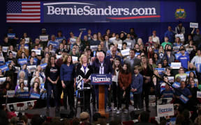 Democratic presidential candidate Sen. Bernie Sanders addresses supporters at his Super Tuesday night event in Vermont.