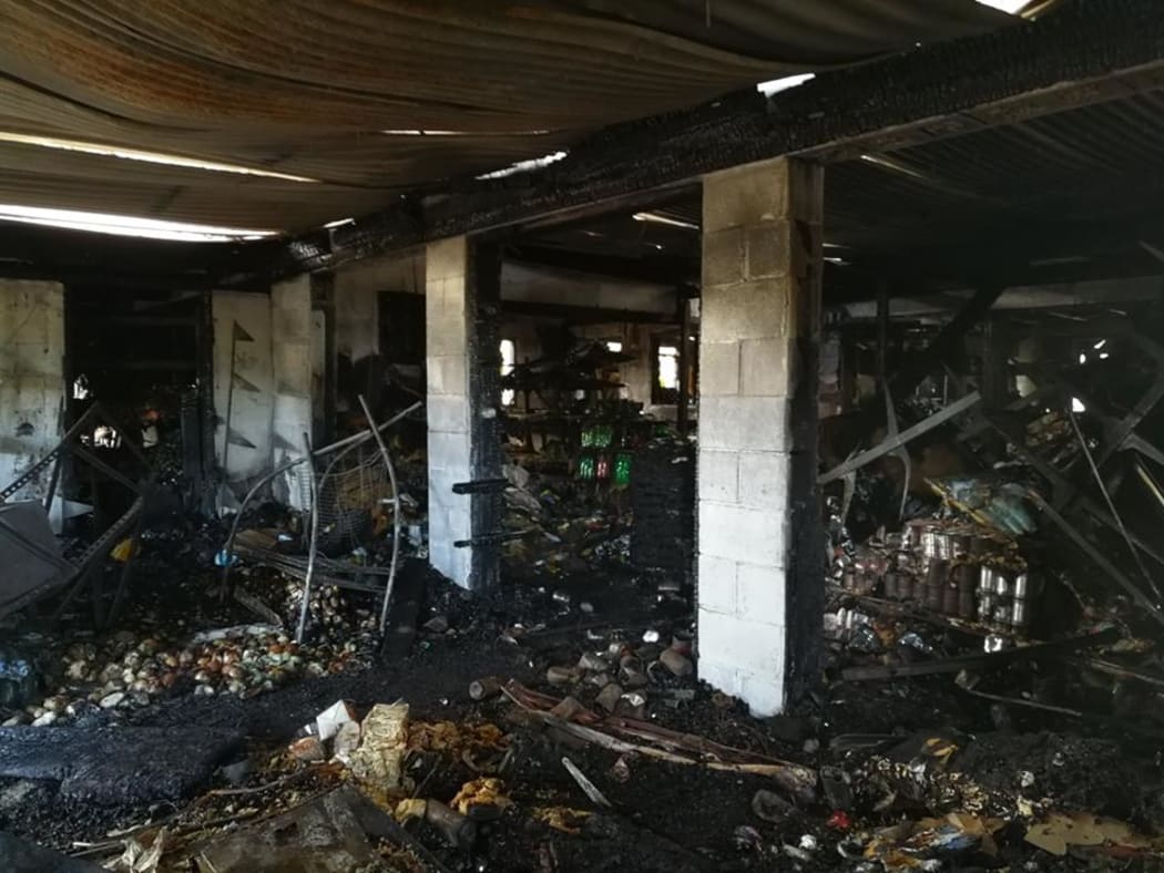 The gutted interior in the latest shop to catch fire in Arorangi