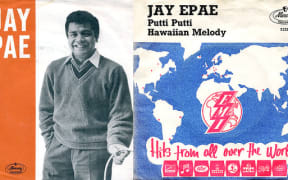 Jay Epae: Hula Cha (Denmark, 1961), Putti Putti / Hawaiian Melody (Denmark, 1961), and a Swedish advertisement