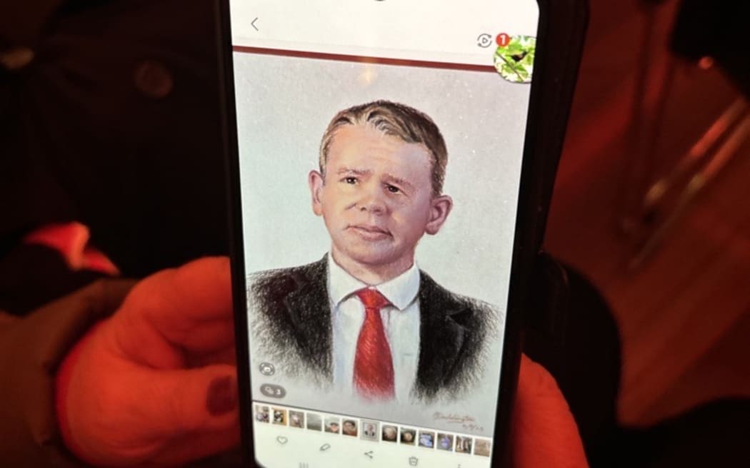 Portrait artist Phillip Waddington painted this of Chris Hipkins after the campaign launch.