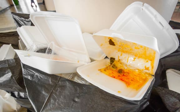 Polystyrene food containers in the bin