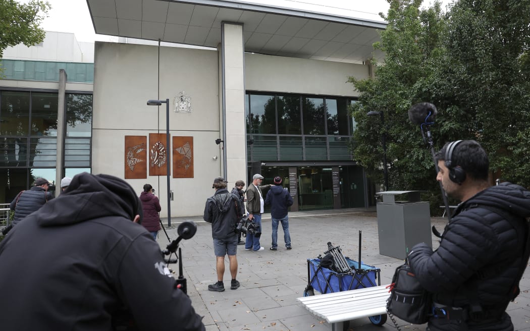 Members of the media gather outside the Latrobe Valley Magistrates' Court for the trial of triple-murder suspect Erin Patterson in Morwell.