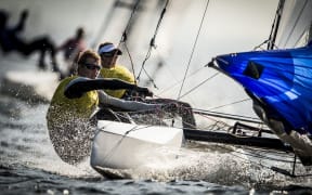 Nacra 17 sailors Gemma Jones and Jason Saunders in Rio