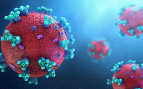 Many coronaviruses, cause of Covid-19, 3d illustration. (Photo by CHRISTOPH BURGSTEDT/SCIENCE PHOT / CBR / Science Photo Library via AFP)