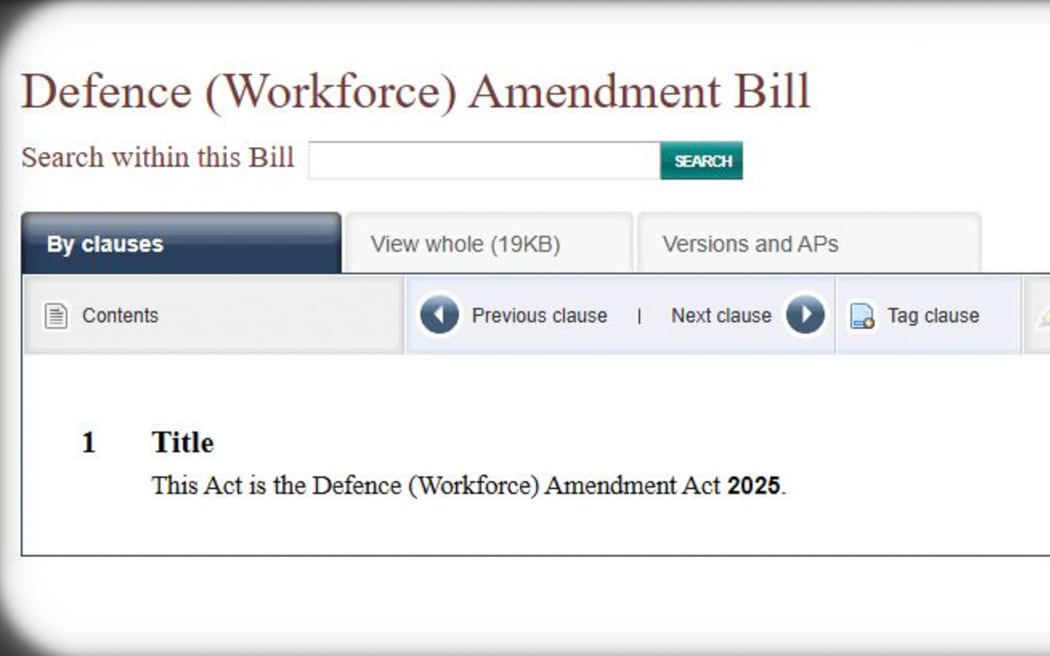 A screenshot of Title clause in the Defence (Workforce) Amendment Bill