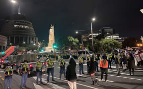 Police and protesters are facing off this morning in two streets near Parliament.