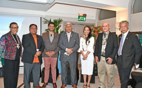 Commonwealth secretary-general Patricia Scotland, left, and members of the Pacific delegation during the COP26 in Scotland.