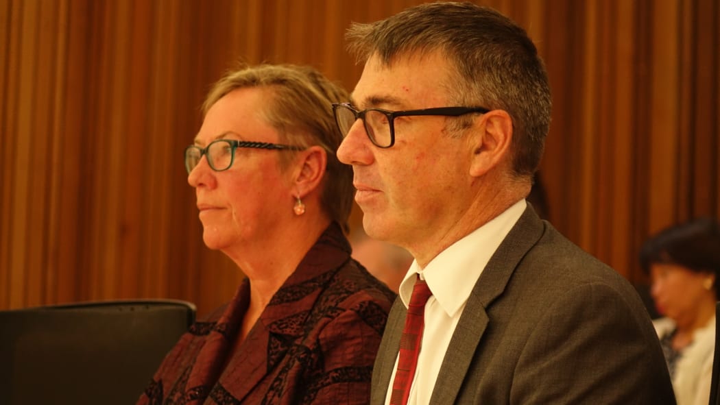 Duncan Webb and Ruth Dyson at the Christchurch City Council meeting.