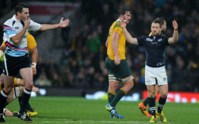 Scotland captain Greig Laidlaw upset with referee Craig Joubert RWC2015.