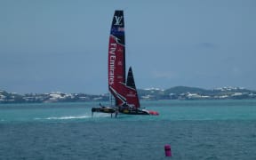 Boat Aotearoa at the end of yesterday's practice session on Bermuda's Great Sound.  23/05/17