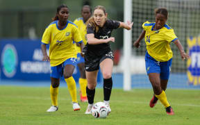 New Zealand's Hannah Blake and Solomon Islands' Claudia Votu during FIFA Women's World Cup Qualifiers 2027, OFC Qualifiers, New Zealand v Solomon Islands, National Stadium Honiara. Monday 2 March 2026. Photo: Joshua Devenie / www.phototek.nz/ Photosport