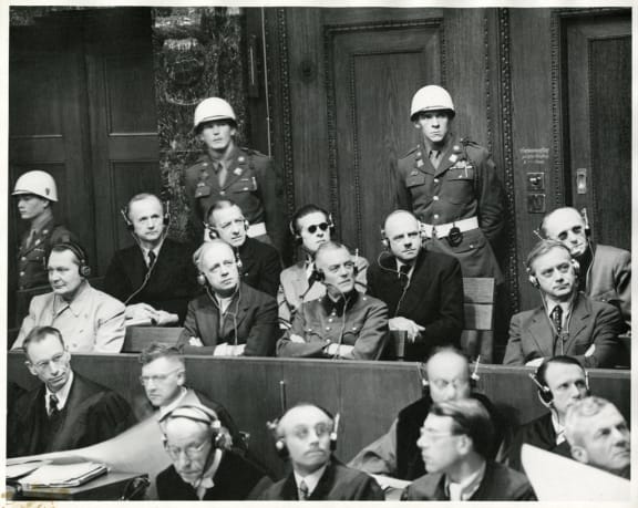 Defendants in the dock at the Nuremberg trials