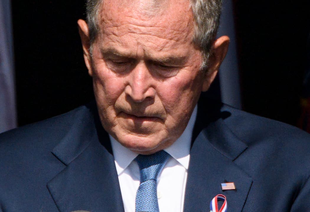 Former US President George W Bush pauses as he speaks during a 9/11 commemoration at the Flight 93 National Memorial in Shanksville, Pennsylvania on 11 September 2021.