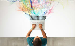 Creative business with businessman that works with laptop