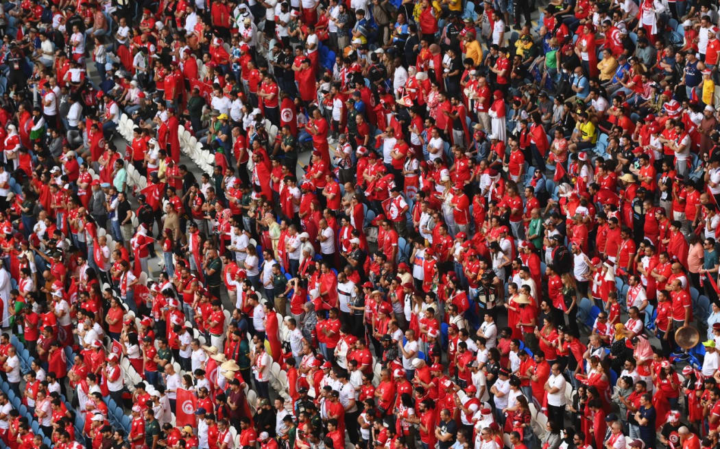 Tunisia fans in stands for the match against Australia at the Qatar FIFA World Cup.