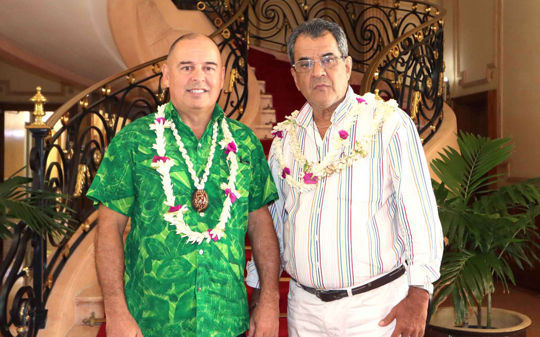 Cook Islands Prime Minister Mark Brown (left) with French Polynesia President Edouard Fritch