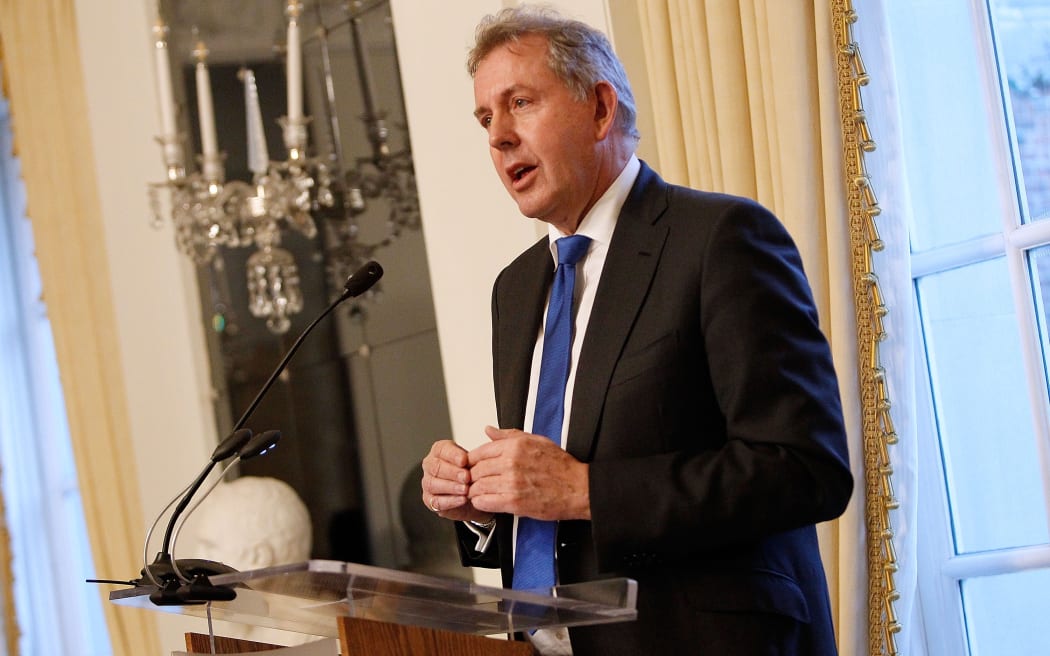 In this file photo taken on January 18, 2017 British Ambassador Kim Darroch speaks at an Afternoon Tea hosted by the British Embassy to mark the U.S. Presidential Inauguration at The British Embassy in Washington, DC.
