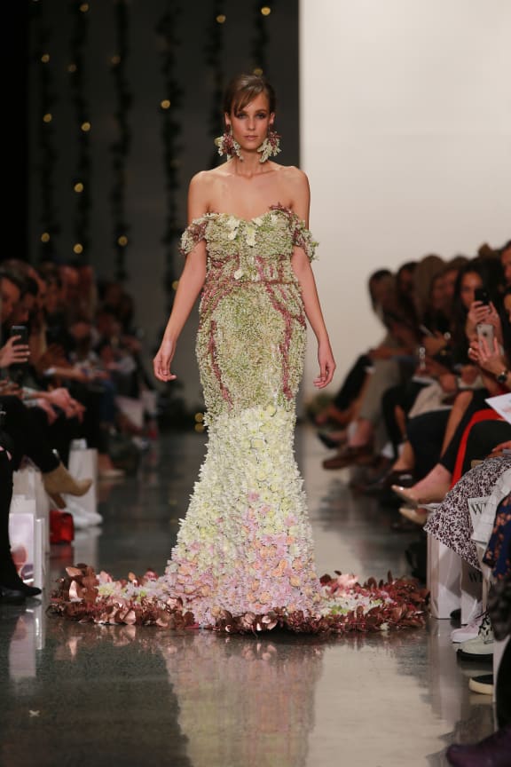 Trish Peng's fresh floral gown had to be kept in the chiller, NZFW 2017