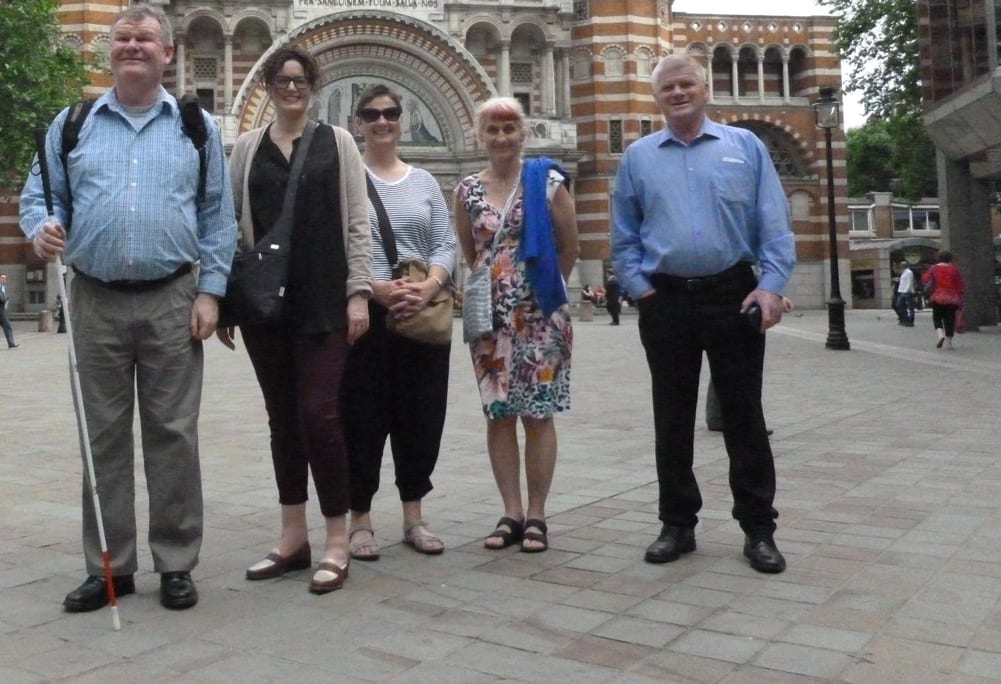 Ken Joblin & Friends in front of Westminster Cathedral (L to R) Ken Joblin, Stephanie Waterhouse, Louisa Pilkington, Ruth Reed and Wally Enright.