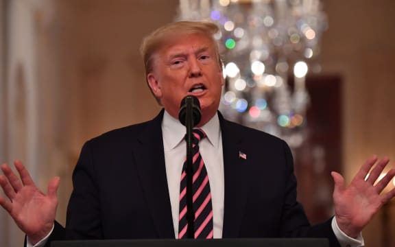 US President Donald Trump speaks about his Senate impeachment trial in the East Room of the White House in Washington, DC, February 6, 2020.