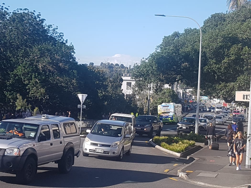 Tsunami evacuation traffic congestion at Whangarei's Bank St/Dent St intersection today. SINGLE USE ONLY