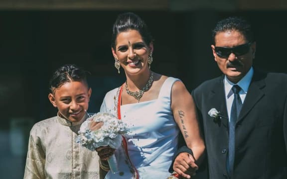 Ravinder Hunia with her father and son.
