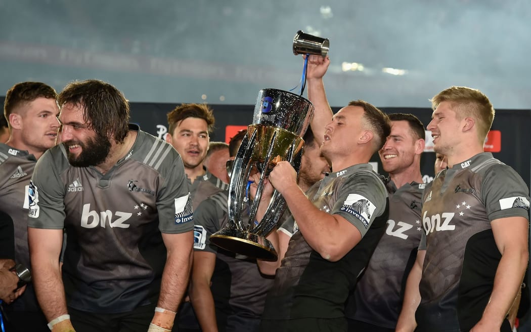 Israel Dagg of the Crusaders celebrates the 2017 Super Rugby victory at Ellis Park, Johannesburg.
