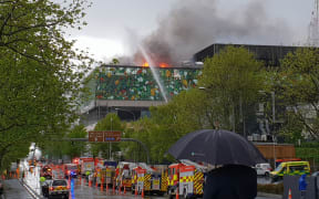 The fire still burning early on Wednesday.