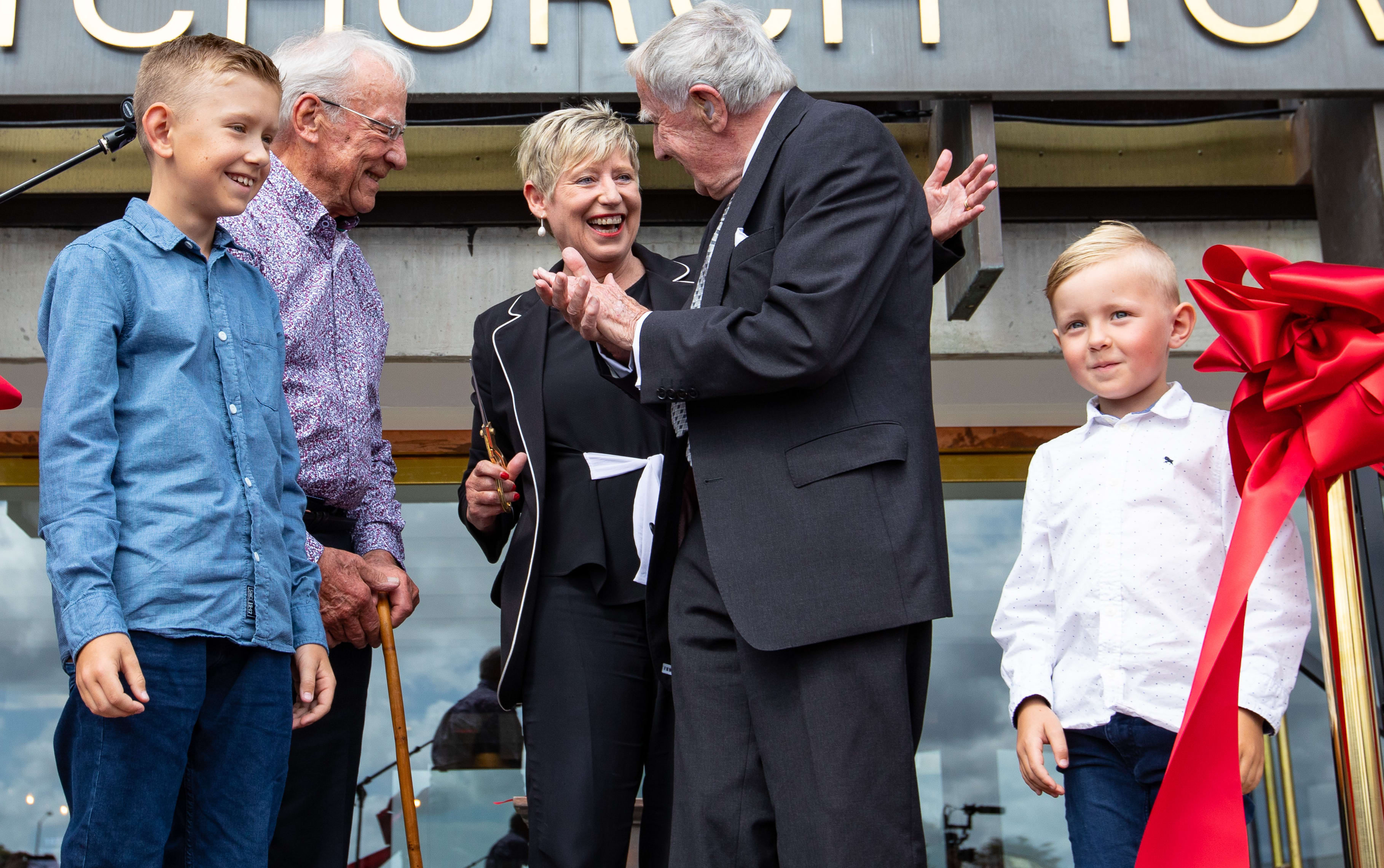 Sir Harold Marshall, Lianne Dalziel, Sir Miles Warren, and Gus and Connor Jensen