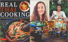 Book cover, author photos, street food scene