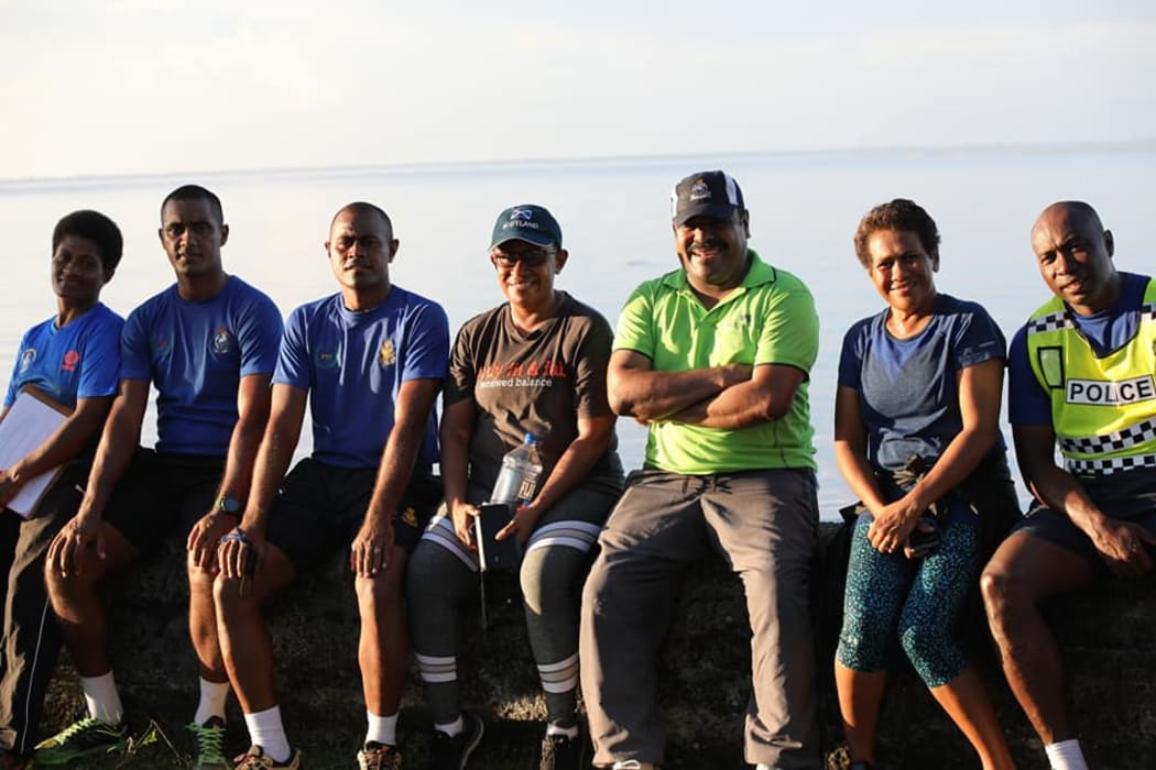 Members of the Fiji police force having their fitness tested