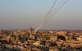 Rockets are fired from Gaza City, Gaza on 7 August, 2022, in the aftermath of Israeli airstrikes on the Gaza Strip.