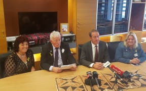 Andrew Little (2nd right) with Pike River family representatives (from left) Anna Osborne, Bernie Monk and Sonya Rockhouse.