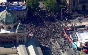 Protesters at Flinders Street Station after the visit to Melbourne by Israeli President Isaac Herzog.