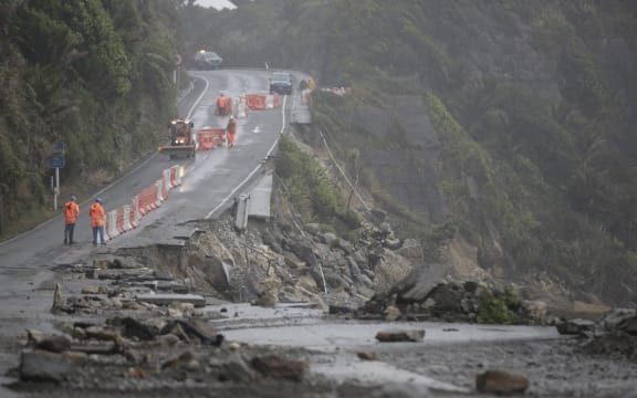 Huge storm surges damaged SH6 in Punakaiki, West Coast, February 2018.