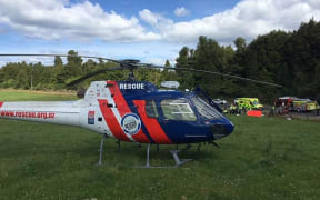 The BayTrust Rescue Helicopter at the scene of the accident yesterday.