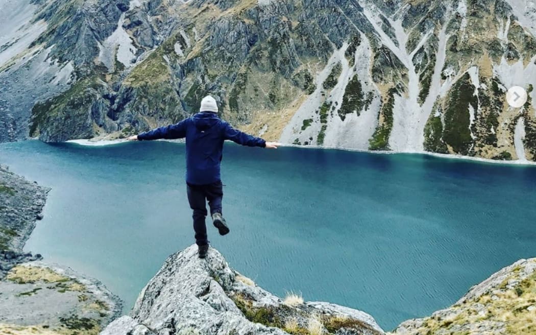 Standing above Lake Constance at the top of Waiau Pass on around Day 110.