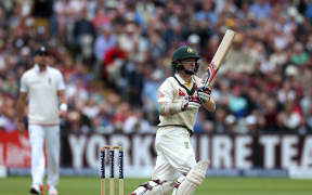 Chris Rogers take four off Stuart Broad during the third Ashes Test Match between England and Australia at Edgbaston.