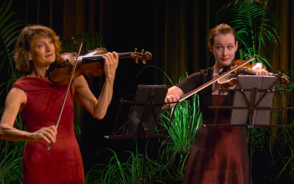 Helene Pohl and Monique Lapins performing at the Aotearoa New Zealand Arts Festival